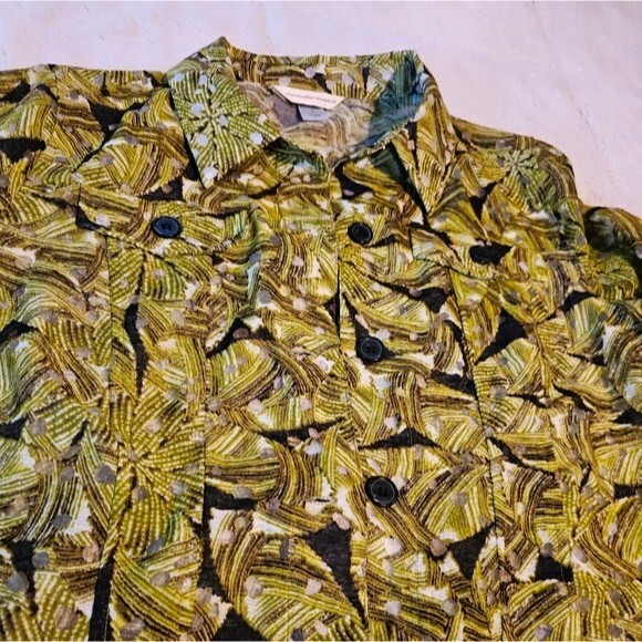 Christopher & Banks Green & Black Top, Size Small Button Up Long Sleeves - Picture 6 of 7